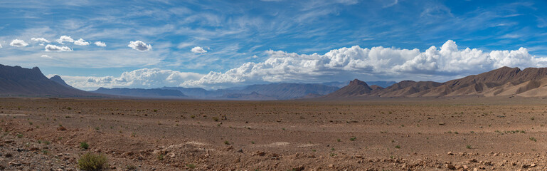 Expansive Desert Landscape with Mountain Range in High Atlas, Morocco