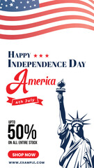 Independence day of united states of America, 4th July Story Banner Discount Template for Social Media