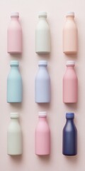 Ultra realistic image of pastel colored reusable water bottles for eco friendly design