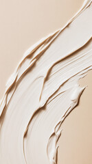 Close-up of smooth white cosmetic cream or makeup foundation smeared on a soft beige background. Generative AI