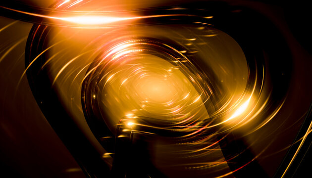 Abstract golden light vortex in a dynamic swirling pattern