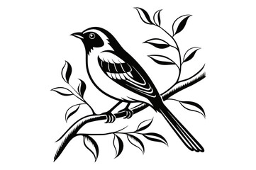 A vibrant red robin, a vector illustration of a small bird with a distinct beak, perches on a wild branch amidst nature's art