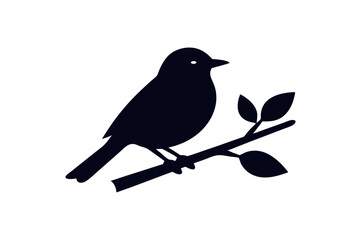 Fototapeta premium Silhouette Bird on Branch: Elegant silhouette of a bird perched on a branch with leaves. Perfect for minimalist designs and nature-themed projects.