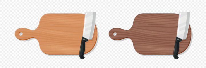 Wooden Cutting Board with Meat Cleaver, Vector Illustration. Kitchen Chopping Board for Food Preparation. Butcher Knife for Meat Cutting. Kitchenware for Cooking, Culinary Tool for Restaurants