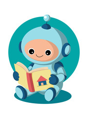 Naklejka premium A cute baby robot with the book