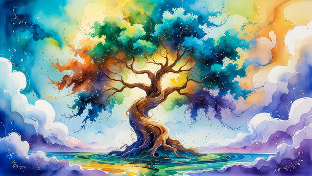 Colorful Yggdrasil Tree of Life Design Norse Mythology Inspired Art