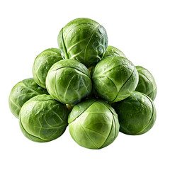 Fototapeta premium Fresh Brussels Sprouts Arranged in a Pyramid Shape, Showing Vibrant Green Color and Water Droplets