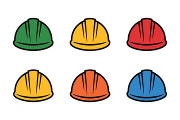 Construction safety helmets in various colors set