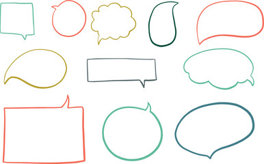 Text box chalkboard blank speech bubbles. Colorful shapes on white background