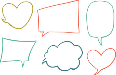 Text box chalkboard blank speech bubbles. Colorful shapes on white background
