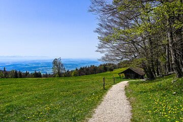 Weissenstein, Hausberg, Aussichtspunkt, Wanderweg, Röti, Hasenmatt, Mittelland, Jura, Kalkfelsen, Aare, Fluss, Landwirtschaft, Bergwiese, Frühling, Solothurn, Schweiz