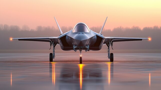 Sleek jet poised at dawn, ready for flight