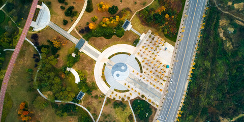 Aerial photography of riverside park green space