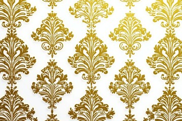 Intricate damask pattern in elegant gold and white, perfect for textile design or wallpaper , vintage pattern, floral pattern
