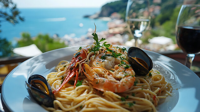  Seafood linguini with a sea view at a pit-stop on a cycling tour (1)