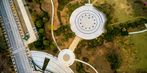 Aerial photography of riverside park green space