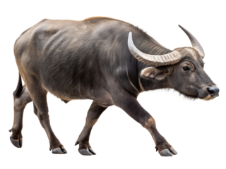 thai buffalo walking isolated on transparent background