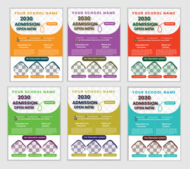 a bundle of 3 templates admission flyer design, in blue color, and modern design,marketing,medical proposal, promotion, advertise, publication and editable vector template design.