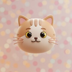 Fototapeta premium Cute Cartoon Cat Head, Pastel Background