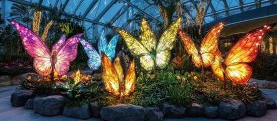 Fototapeta premium Glowing Butterfly Garden Illumination
