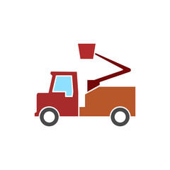 aerial work portal truck icon, flat style pictogram icon for ui or ux mobile app, vector illustration logo symbol design, isolated on white