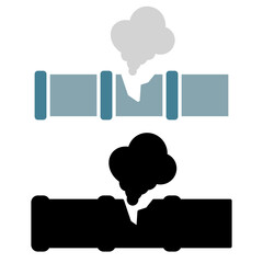leaking gas pipe icon, flat style pictogram icon for ui or ux mobile app, vector illustration logo symbol design, isolated on white