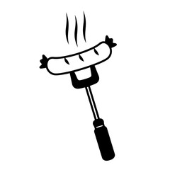 Grilled sausage on fork icon, flat style pictogram icon for ui or ux mobile app, vector illustration logo symbol design, isolated on white
