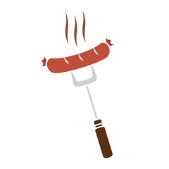 Grilled sausage on fork icon, flat style pictogram icon for ui or ux mobile app, vector illustration logo symbol design, isolated on white