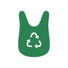 plastic bag with recycle arrows sign, simple flat style, logo sign symbol vector illustration pictogram, isolated on white for mobile app