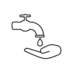 water faucet icon with hands up, flat style pictogram icon for ui or ux mobile app, vector illustration logo symbol design, isolated on white