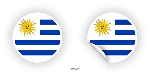 Uruguay sticker flag in circle shape and circle peeled shape on white background. Uruguay flag icon in circular form	
