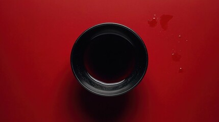 Japanese soy sauce bowl and sushi on slate, overhead view. Minimalist elegance of traditional cuisine.