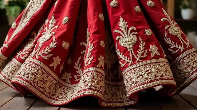 Red lehenga choli with gold embroidery indian wedding dress bridal wear designer ethnic fashion couture
