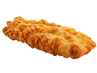 fried crispy golden brown fish filet on transparent background