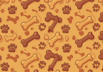 Seamless Pattern: Dog Bones and Paws