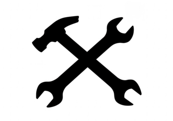 Hammer and wrench crossed silhouette isolated on transparent background