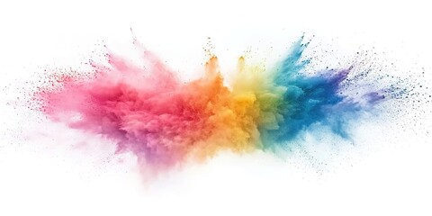 A vibrant explosion of colorful powder against a white background.