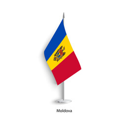 Moldova table flag on light grey background. Moldova desk flag isolated on grey background	
