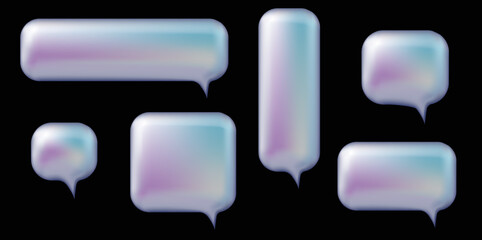 3d y2k Chrome Speech Bubble set. Realistic vector illustration design. Balloon 3D style of thinking sign symbol. Metal, luxury, glossy, shiny, chat, dialogue, shape template.

