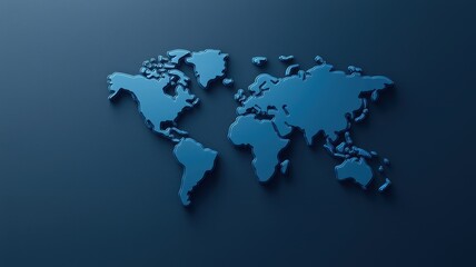 Fototapeta premium Export, trade and demand concept. A stylized blue world map on a dark background, emphasizing geographical shapes and borders in a modern design.