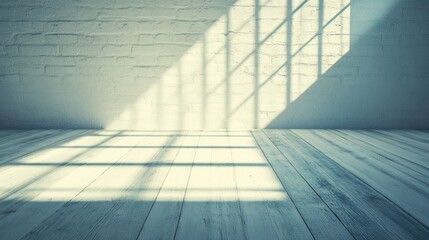 Obraz premium Empty interior room illuminated by sunlight through windows.