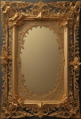 Intricate gold filigree frame with swirling floral details ,  frame mockup,  silver leaf