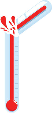 Mercury exploding from thermometer indicating extreme heat or fever