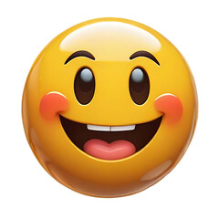 Fototapeta premium A cheerful yellow emoticon with rosy cheeks smiles widely on a transparent backdrop expressing joy.