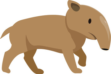Cartoon tapir walking on white background, representing south american wildlife and conservation efforts