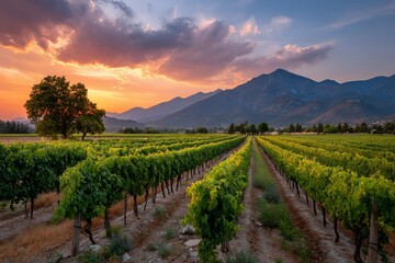 Obraz premium Sunset vineyard landscape