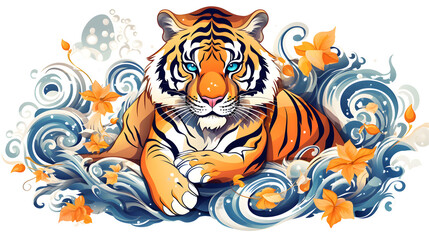 Professional Illustration of Zodiac Signs with Tiger, Symbolism and Astrology Artwork