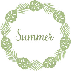 Vector wreath template of monstera and palm leaf isolated. Botanical clip art.