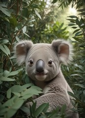 Fototapeta premium Adorable koala joey nestled amongst eucalyptus leaves, repeating seamlessly , gift, adorable koala, baby koala