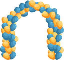 Inflated blue and orange balloons creating a festive arch, perfect for celebrations and events
